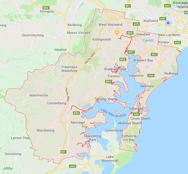 Lake Macquarie Council Map Service Area`s - Roof Restorations Newcastle